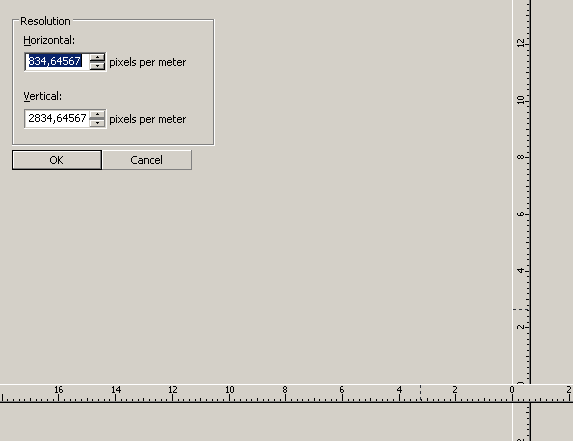Вид экрана в процессе калибровки координатных линеек