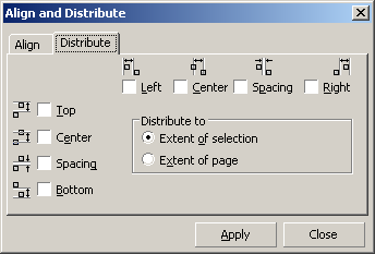 Вкладка Distribute диалогового окна Align and Distribute