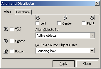 Вкладка Align диалогового окна Align and Distribute