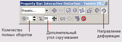 Панель атрибутов инструмента Interactive Distortion для деформации скручивания