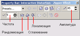 Панель атрибутов инструмента Interactive Distortion для деформации зигзага